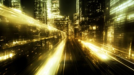 Glowing Cityscape at Night with Motion Effect