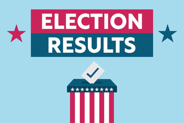 Election results vector illustration. Voting box and paper going into box. 