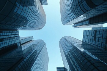 Fototapeta premium Modern Skyscrapers Reaching for the Sky - Urban Architectural Landscape with Futuristic High-Rise Buildings