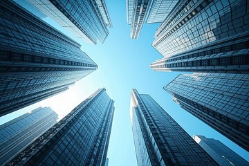 Modern Skyscrapers Reaching for the Sky - Urban Architectural Landscape with Futuristic High-Rise Buildings