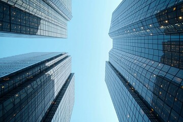 Fototapeta premium Upward View of Futuristic Skyscrapers - Modern Urban Architecture in Business District