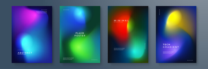 Modern Abstract Gradient Poster Designs with Fluid Patterns. Perfect for technology and artistic themes, showcasing vibrant color combinations
