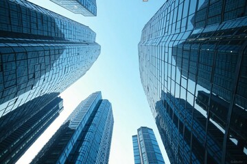 Fototapeta premium Futuristic Skyscrapers Touching the Sky - A Vision of Modern City Innovation and Growth