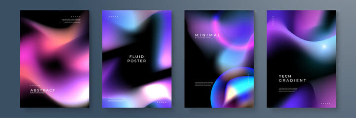 Modern Abstract Gradient Poster Designs with Fluid Patterns. Perfect for technology and artistic themes, showcasing vibrant color combinations