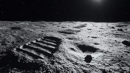 mysterious alien footprints imprinted on the moon's surface, surrounded by the vastness of space, evoking curiosity and the allure of extraterrestrial exploration