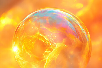 golden iridescent bubbles capturing warm sunlight in abstract colors