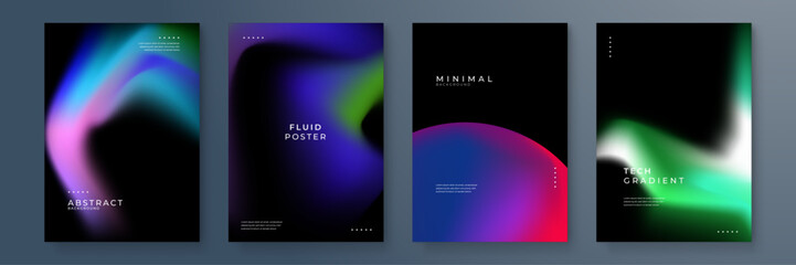 Modern Abstract Gradient Poster Designs with Fluid Patterns. Perfect for technology and artistic themes, showcasing vibrant color combinations