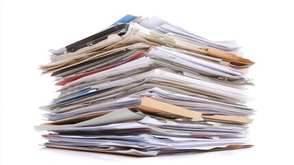 neatly arranged stack of business documents with a clean white background. the papers are organized for easy access, embodying professionalism and order in a corporate setting