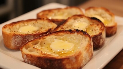 Crispy Bread Slices with Butter and Garlic Topping