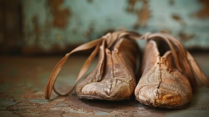 A macro shot of a pair of worn tap shoes representing the vibrant and rhythmic nature of musical theater.
