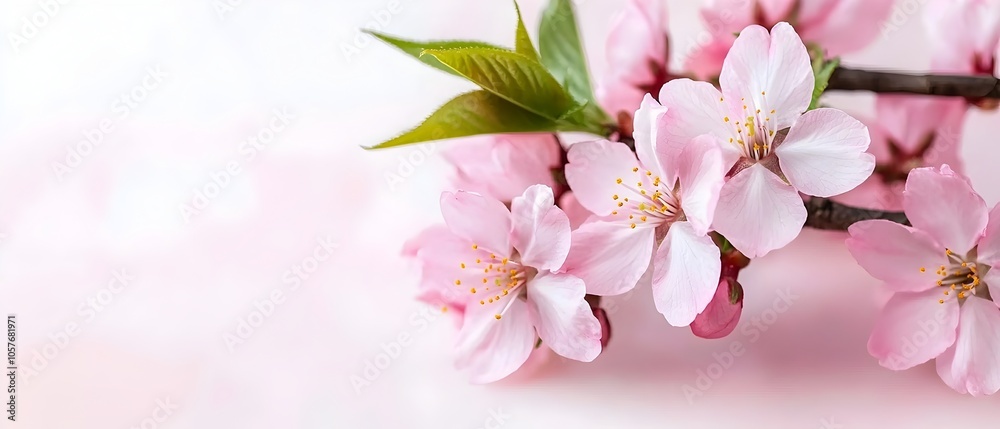 Aufkleber soft pastel pink cherry blossom flowers blooming on tree branches with a dreamy out of focus bokeh e