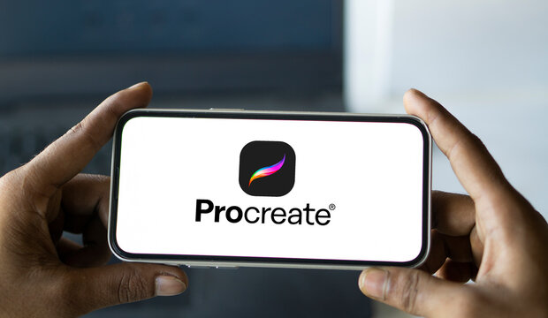 Dhaka, Bangladesh- 31 Oct 2024: Procreate logo is displayed on smartphone. Procreate is a raster graphics editor app.