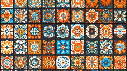 Colorful floral tile pattern seamless background.
