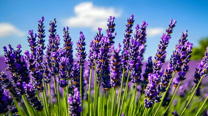 Obraz premium Purple lavender flowers in a field, close-up.