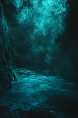 Obraz premium Neon Light Background: A dark night scene with blue-green neon lights, creating a grainy texture for a fantasy theme.