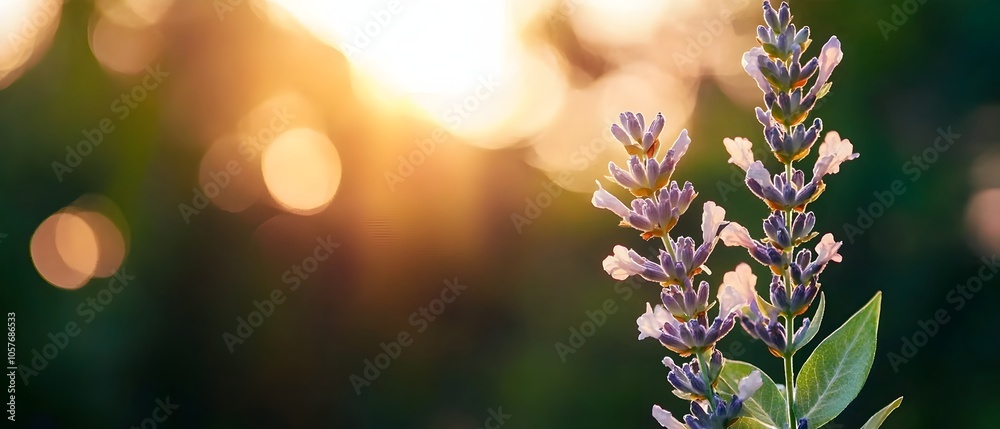 Poster A serene and tranquil scene of lavender flowers in a row their delicate petals bathed in a soft hazy bokeh effect and gentle morning light creating a calming and romantic atmosphere