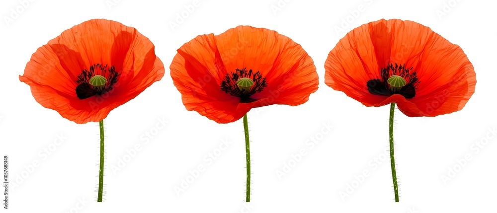 Poster delicate poppy flowers with vibrant red and pink petals gently swaying in the soft morning light cre