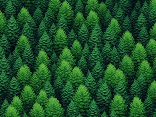 Aerial view of green treetops, intricate patterns, art style, flat color palette, simplified shapes, seamless pattern