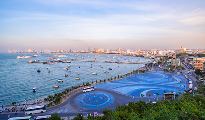  The most beautiful Viewpoint Pattaya Beach in Pattaya city Chonburi,Thailand.Viewpoint Pattaya Beach in Pattaya city Chonburi,Thailand, Transport Bus stop for tourists