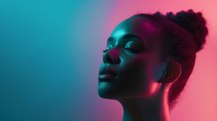 Woman in Neon Light with Pink and Blue Glow