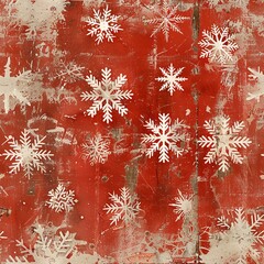snowflakes on red grunge background seamless all-over pattern