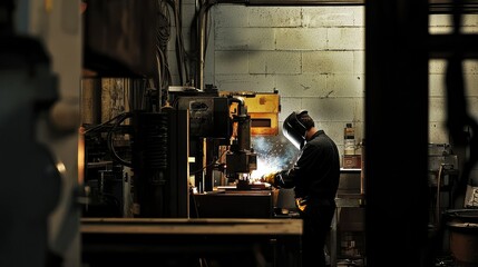 Worker Engaged in Metal Welding Process