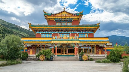 Naklejka premium Colorful Tibetan Monastery with Traditional Murals