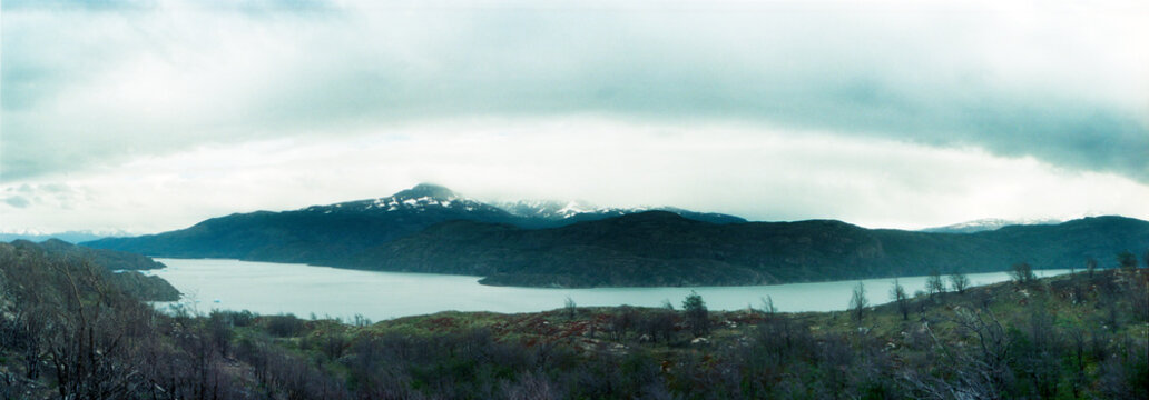 Panoramic image of lago Gray, Torres Del Paine National Park, Chile, Patagonia, South America..