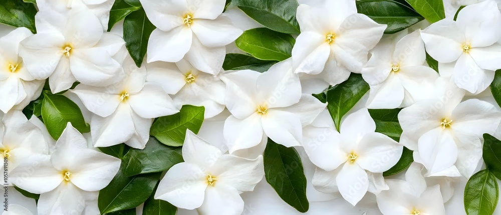 Poster exquisite white jasmine flowers with a gentle ethereal lighting accentuating the delicate petals and