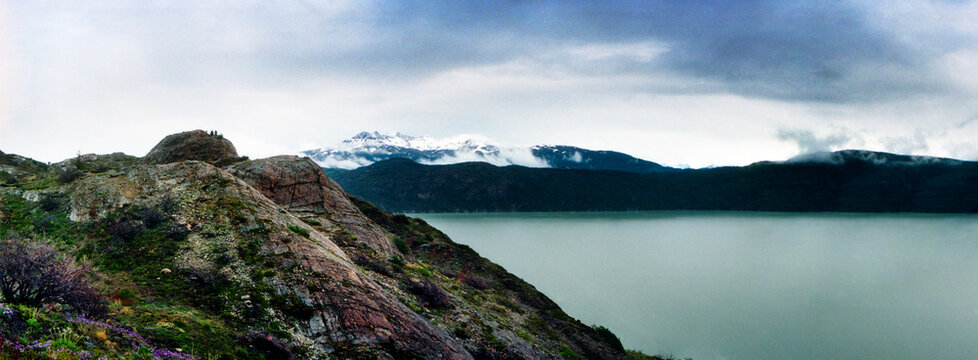 Panoramic image of Lago Gray, Torres Del Paine National Park, Chile, Patagonia, South America..