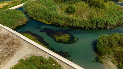 Fototapeta premium Aerial view of a small mountain stream.