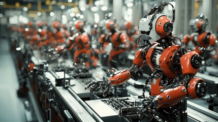 Fototapeta premium Modern Robotics in a High-Tech Factory Assembly Line