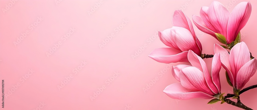 Poster soft and delicate pink magnolia flowers in full spring bloom with a blurred and serene background th