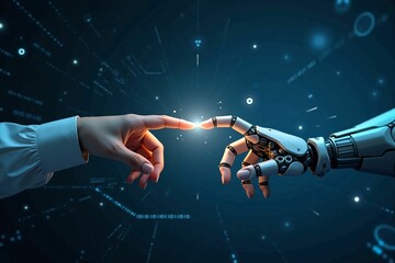Futuristic Human and Robot Hand Connection - Exploring the Boundaries of Artificial Intelligence and Humanity