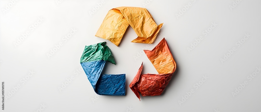 Aufkleber vibrant recycling symbol constructed from various colorful plastic waste materials highlighting the 