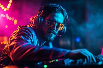 neon color close up dj face