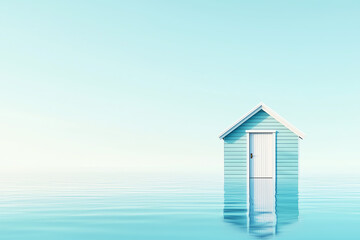 Tiny boathouse, waterfront living, modern architecture, 3D illustration