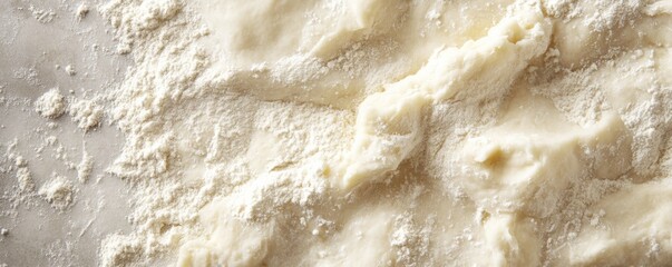 Obraz premium Fresh dough kneaded on floured surface, creating culinary masterpiece