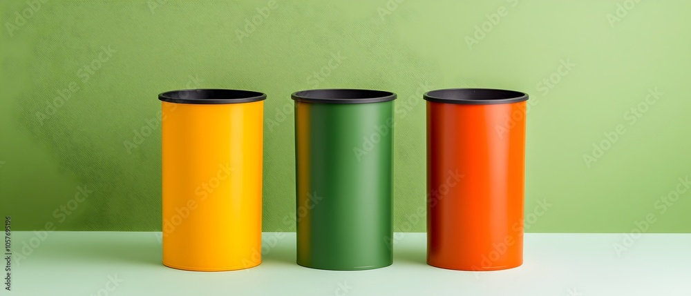 Aufkleber brightly colored recycling bins arranged for sorting and separating plastic paper and metal waste to
