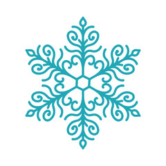 Beautiful snowflake, detailed hand drawn flat vector illustration. Graphic outline doodle drawing. Christmas and New Year symbol. Unique snowflake silhouette icon for frosty winter designs and decor
