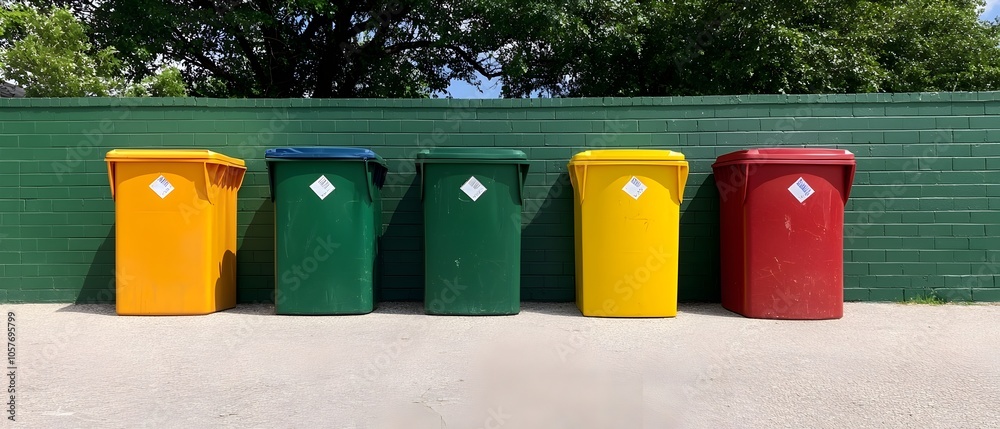Aufkleber Community Recycling Station with Clearly Labeled Bins for Sorting and Collecting Various Recyclable Materials in an Effort to Promote Sustainability and Environmental Conservation