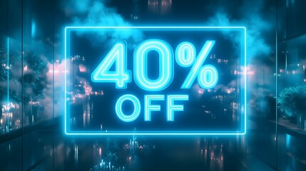 Glowing Blue '40% OFF' Neon Sign in a Luxurious Setting