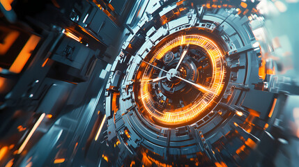 Obraz premium Time travel machine, futuristic time travel machine, a high tech looking machine is traveling in time, light speed effects,. Time Travelers Watch. Illustration