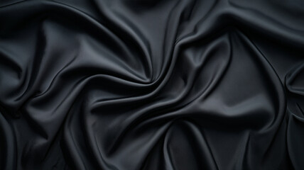 Fototapeta premium Smooth black silk fabric with elegant folds and texture