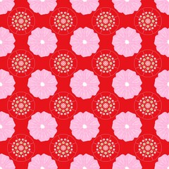 Pink floral and red seamless pattern 