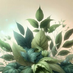 Green leaves and branches filter soft golden light, creating a peaceful scene.