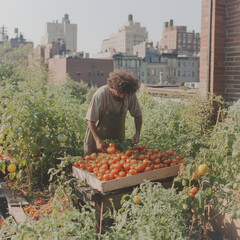 Obraz premium man picking vegetables in the garden