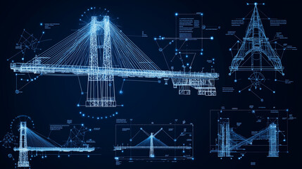 Obraz premium Digital Bridge Designs: Futuristic Architectural Blueprints 