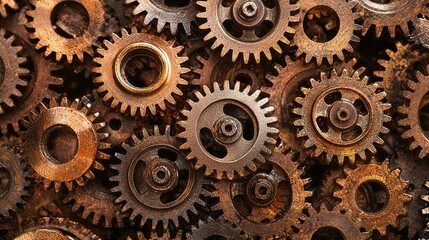 Interlocked Gears and Cogs in Close-Up View