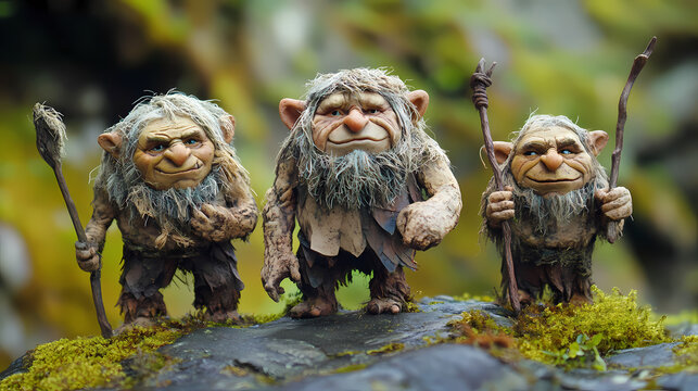 Trolls. traditional norwegian folklore toy figures representing norge. Mountain Troll. Illustration